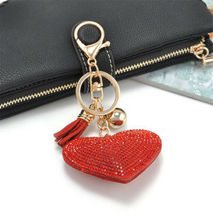 RED CRYSTAL RHINESTONE HEART HANDBAG CHARM KEY